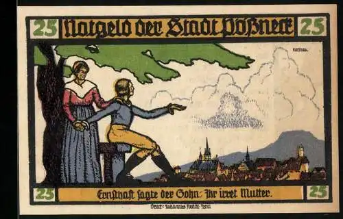 Notgeld Pössneck 1921, 25 Pfennig, Goethe: Hermann und Dorothea, Ihr irret Mutter, Häuser