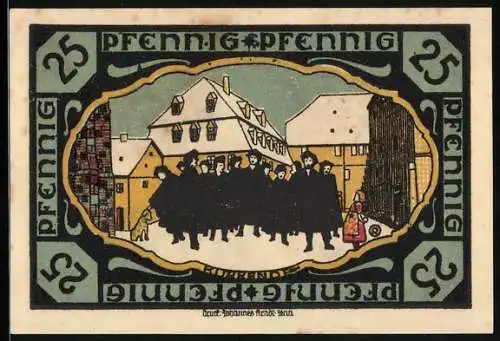 Notgeld Pössneck, 25 Pfennig, Wappen, Ortspartie, Kurrende