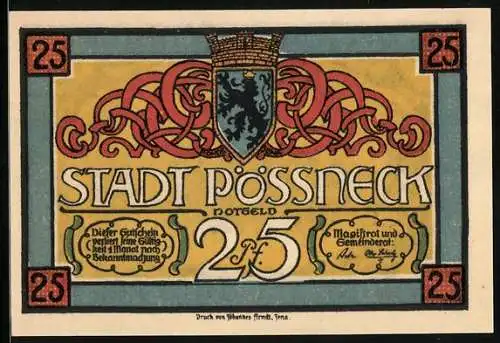 Notgeld Pössneck, 25 Pfennig, Wappen, Kurrende