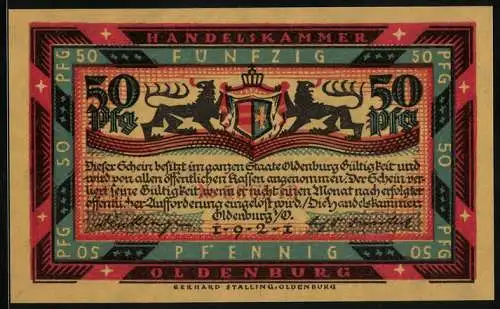 Notgeld Oldenburg i. O. 1921, 50 Pfennig, Bauern bei der Ernte, Pferde