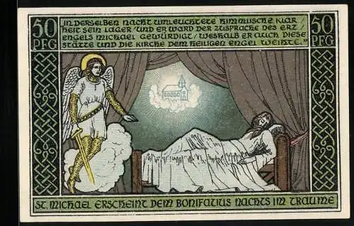 Notgeld Ohrdruf 1921, 50 Pfennig, St. Michael erscheint dem Bonifatius im Traume
