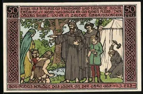 Notgeld Ohrdruf 1921, 50 Pfennig, Bonifatius lässt das Lager aufschlagen