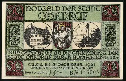 Notgeld Ohrdruf 1921, 50 Pfennig, Bonifatius lässt das Lager aufschlagen