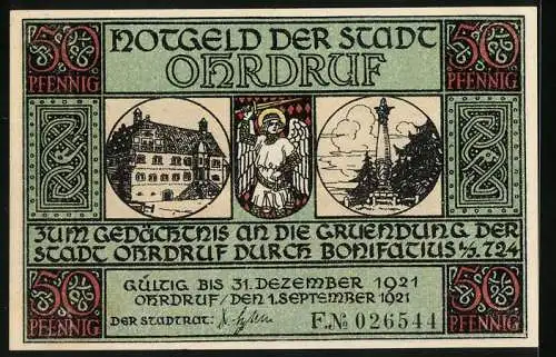 Notgeld Ohrdruf 1921, 50 Pfennig, Aussicht auf die Stadt, 1813