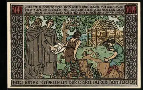 Notgeld Ohrdruf 1921, 50 Pfennig, Bau einer Kapelle durch Bonifatius
