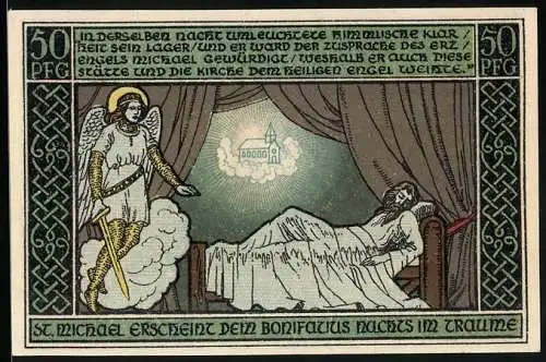 Notgeld Ohrdruf 1921, 50 Pfennig, Bonifatius sieht St. Michael im Traum