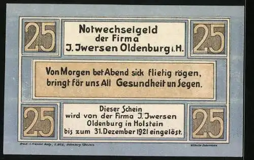 Notgeld Oldenburg i. Holst., 25 Pfennig, Alter Hof