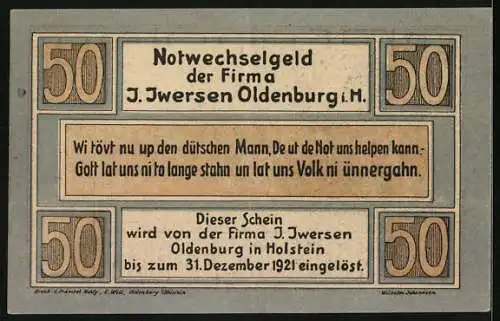 Notgeld Oldenburg i. Holst., 50 Pfennig, Der Kuhhof