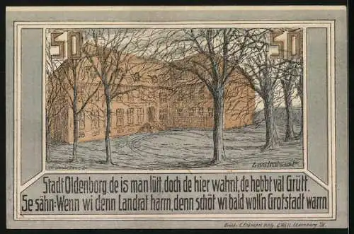 Notgeld Oldenburg i. Holst., 50 Pfennig, Das Landratsamt