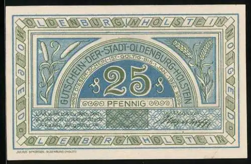 Notgeld Oldenburg i. Holst., 25 Pfennig, Stargard und Wappen