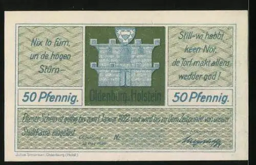 Notgeld Oldenburg i. Holst. 1920, 50 Pfennig, Partie am Torfwerk