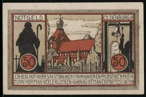 Notgeld Oldenburg i. Holst., 50 Pfennig, Priester und Glöckner