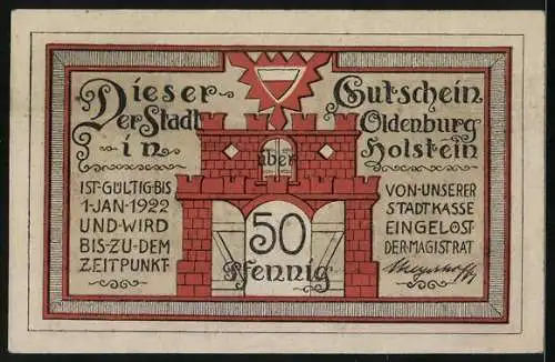 Notgeld Oldenburg i. Holst., 50 Pfennig, Priester und Glöckner