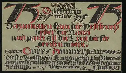 Notgeld Ober-Ammergau 1921, 75 Pfennig, Der Tod über der Stadt