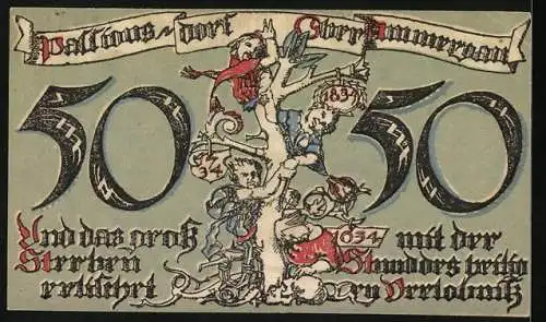 Notgeld Ober-Ammergau 1921, 50 Pfennig, Stammbaum mit Kindern