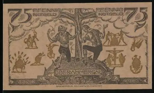 Notgeld Oberammergau 1921, 75 Pfennig, Zwei Männer am Kreuz