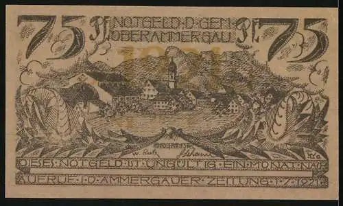 Notgeld Oberammergau 1921, 75 Pfennig, Zwei Männer am Kreuz