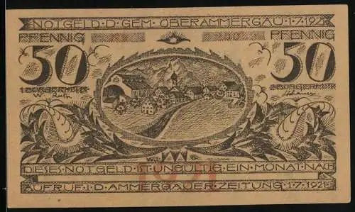 Notgeld Oberammergau 1921, 50 Pfennig, Passion 1639, P. Otm. Weiss, Daisenberger