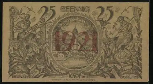 Notgeld Oberammergau 1921, 25 Pfennig, Passion, Ortsansicht mit Kirche