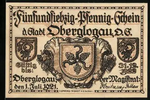 Notgeld Oberglogau 1921, 75 Pfennig, Das Rathaus