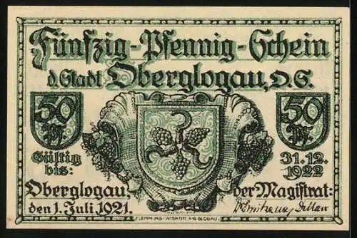 Notgeld Oberglogau 1921, 50 Pfennig, Eine Spinne hat einen Mann im Netz