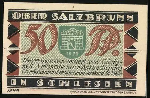 Notgeld Bad Salzbrunn i. Schl. 1921, 50 Pfennig, Altes Fachwerkhaus