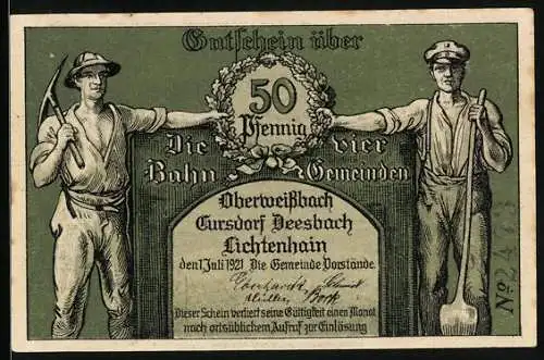 Notgeld Oberweissbach 1921, 50 Pfennig, Oberweissbacher Bergbahn
