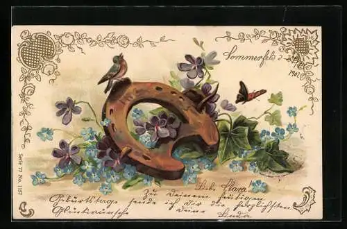 AK Hufeisen, Vergissmeinnnicht und Veilchen mit Efeu