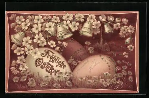 AK Ostereier und Glocken stimmen Ostern an