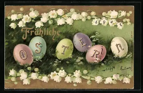 AK Eier mit Schriftzug Fröhliche Ostern