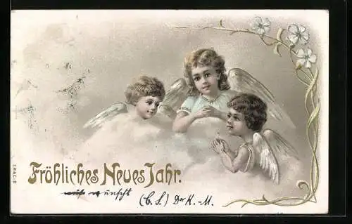 AK Neujahrsengel beten gemeinsam in den Wolken