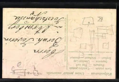 Präge-AK Vögel fliegen an Neujahr über ein grosses Blatt