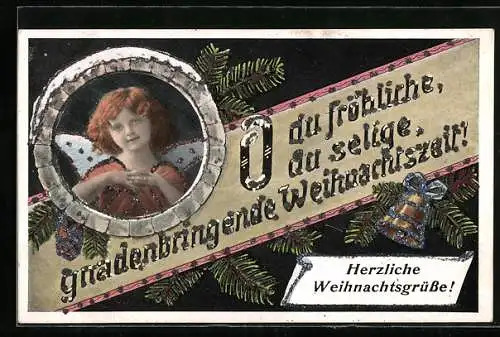 AK Weihnachtsengel mit gefalteten Händen, Weihnachtsgruss