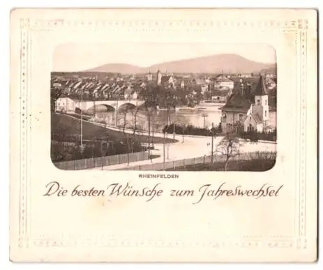 Mini-AK Rheinfelden, Panorama mit Ort und Brücke