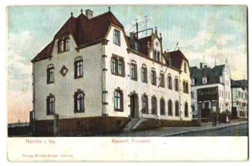 Relief-AK Hartha i. Sa., Kaiserl. Postamt