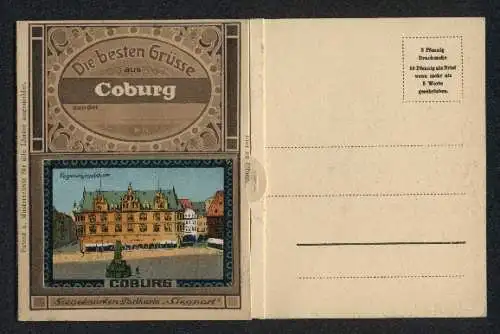 Siegelmarken-AK Coburg, Regierungsgebäude, Veste Coburg, Schloss Callenberg