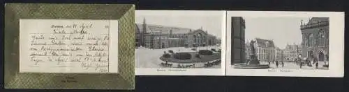Leporello-AK Bremen, Neues Rathscafe mit Kaiser Wilhelm-Denkmal, Freihafen, Hafenstrasse