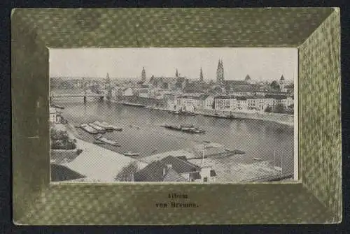 Leporello-AK Bremen, Neues Rathscafe mit Kaiser Wilhelm-Denkmal, Freihafen, Hafenstrasse