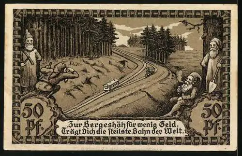 Notgeld Oberweissbach 1921, 50 Pfennig, Arbeiter ebnen Strecke der Bergbahn ein