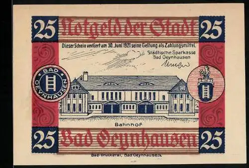 Notgeld Bad Oeynhausen 1921, 25 Pfennig, Bahnhof