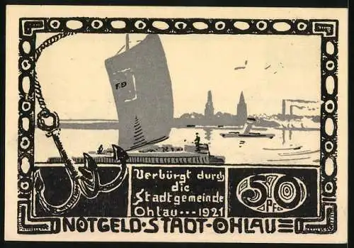 Notgeld Ohlau 1921, 50 Pfennig, Graf Seydlitz steigt zu Pferde 100 Schwadronen