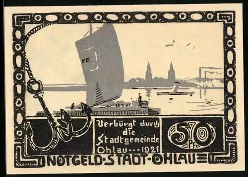 Notgeld Ohlau 1921, 50 Pfennig, Boote auf dem Wasser