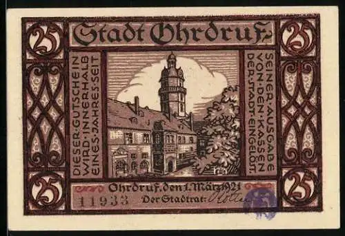 Notgeld Ohrdruf 1921, 25 Pfennig, Rathaus
