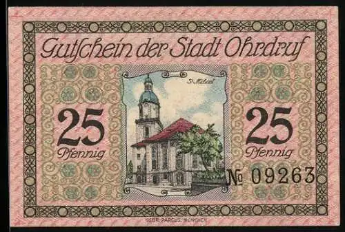 Notgeld Ohrdruf 1921, 50 Pfennig, Kirche St. Michael
