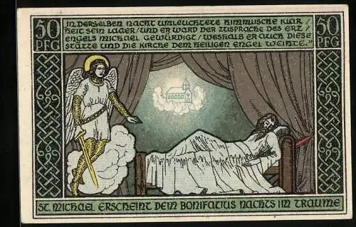 Notgeld Ohrdruf 1921, 50 Pfennig, St. Michael erscheint dem Bonifatius nachts im Traume