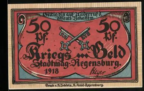 Notgeld Regensburg 1918, 50 Pfennig, Stadtwappen