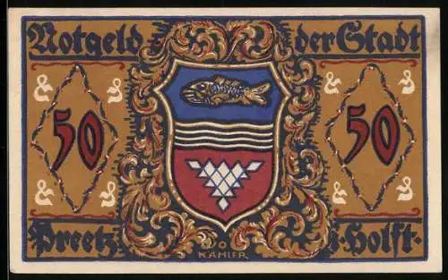 Notgeld Preetz i. Holst. 1921, 50 Pfennig, Stadtwappen