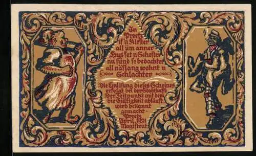 Notgeld Preetz i. Holst. 1921, 50 Pfennig, Schlachter und Schuster, Stadtwappen