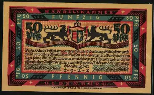 Notgeld Oldenburg 1921, 50 Pfennig, Familie sitzt am offenen Feuer