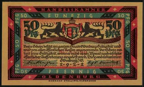 Notgeld Oldenburg 1921, 50 Pfennig, Segelschiff auf hoher See